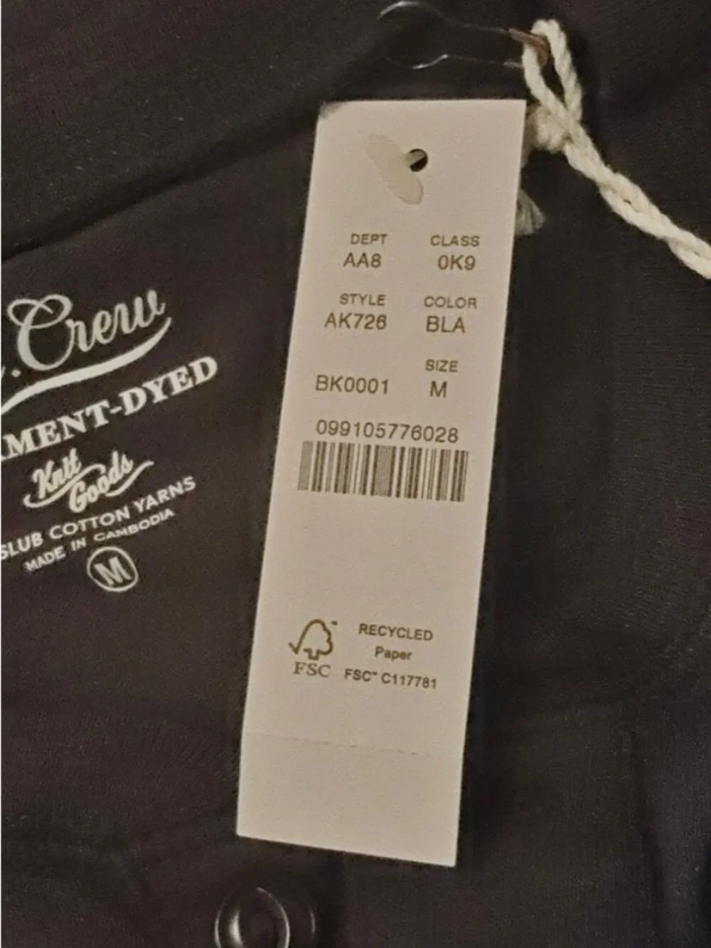 J. Crew Men's Garment Dyed Black Medium Short Sleeve Henley Shirt 100 Cotton New